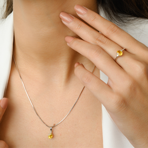 Ensemble de bijoux de mariée plaqué or 18 carats - Combinaison or blanc et saphir jaune, style tendance pour les fêtes - Product Image 3