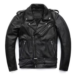 Men's Genuine Leather <b>Jacket</b> Turn-down Collar Zipper Closure Belted Slim Fit Autumn Winter Solid Color Regular Sleeve 2026 - Product Image 1