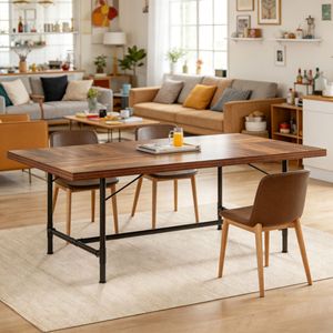 Tavolo da Pranzo in Legno Massello Rettangolare, Arredamento per Sala da Pranzo, Stabile e Assemblato, con Caratteristiche di Pietra Sinterizzata e Marmo - Product Image 6