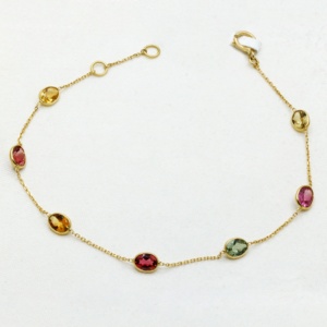 Fashionable Unique Trendy 100% Natural Multi Tourmaline Gemstone Handmade Bracelet <b>Solid</b> 18k Yellow <b>Gold</b> for Party Gift - Product Image 1