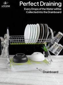 Égouttoir à vaisselle LIFE SMILE pour cuisine, acier inoxydable de haute qualité, 2 niveaux, avec porte-ustensiles, organisateur de cuisine - Product Image 2