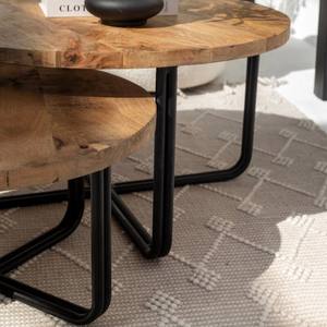 Ensemble de tables basses gigognes rondes industrielles en bois Vandana Zenova Prime pour un décor moderne - Product Image 4