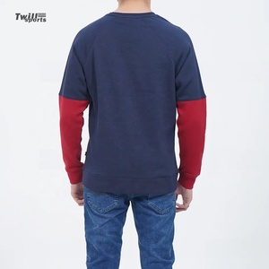 OEM Wholesale Men's Casual Sweatshirts with <b>Navy</b> and Red Sleeves Regular Fit Spring Plain Dyed Wears - Product Image 2