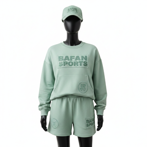 Ensemble sweat-shirt et short pour femme 100% coton de luxe, coton premium, molleton polyester, toucher doux, couleur personnalisée, logo embossé. - Product Image 1