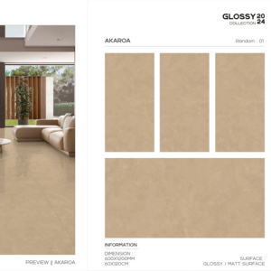Carreaux de porcelaine brillants et mats, dimensions 60x120cm, 600x1200mm, 24x48, pour projets de design d'intérieur moderne (murs et sols). - Product Image 1