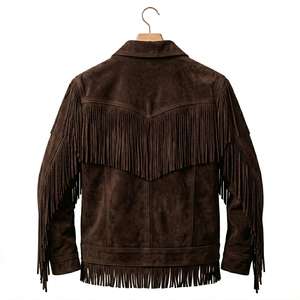 Wholesale Custom OEM Men's Vintage <b>Suede</b> Genuine Leather Tassel <b>Jacket</b> Classic Western Fringe Coat for Autumn - Product Image 3