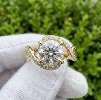 Anillos Premium Sparkledge con Diamante Cultivado en Laboratorio, Corte Brillante, Diseño Infinito con Halo, Chapado en Oro, Micro Pavé, E VS2 0.30-0.40CT