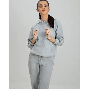 Custom Women’s Gray Tracksuit <b>Set</b> Zip Hoodie <b>Jogger</b> Pants <b>Matching</b> Casual Sportswear Two Piece Athletic Outfit - Product Image 3