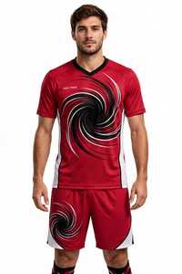 Ensemble de maillot de football PADA PRIME rouge à col en V, maillot et short en mesh color block, respirant, 100% polyester, vêtements de sport sublimés - Product Image 3