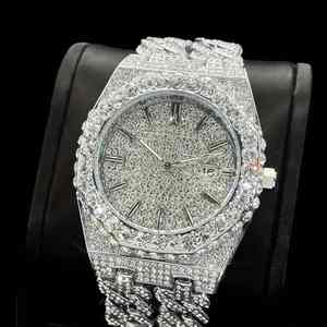 Elegante Reloj de Cuarzo con Diamantes de Laboratorio para Hombre, Correa Brillante de Lujo, Esfera Analógica de Cristal, Estilo Hip Hop Antiguo - Product Image 2