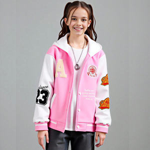 Blousons universitaires pour filles, enfants et jeunes, avec lettres brodées, d'hiver, style basketball, en polaire, chauds et épais, type bomber - Product Image 5