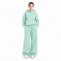 Ensemble jogging deux pièces en polaire pour femme, hiver, sweat à capuche oversize et pantalon de survêtement ample à jambes larges, 100% coton anti-plis