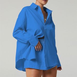 ชุดเซ็ตสองชิ้นสำหรับผู้หญิง เสื้อแขนสั้นคอระบายสีพื้นลำลองสำหรับฤดูร้อน และกางเกงขาสั้นเหนือเข่าเอวยางยืด ระบายอากาศได้ดี กันน้ำ - Product Image 6