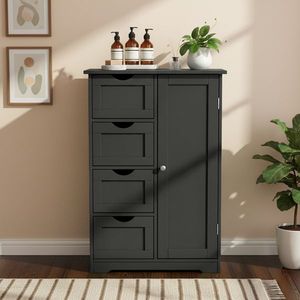 Mobile da Bagno in MDF Nero con Rivestimento in Melamina 56*30*80cm, 4 Cassetti e 1 Anta, Accessorio per Arredamento - Product Image 1