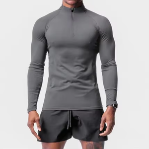 Sweat-shirt de compression à col montant pour homme, avec demi-fermeture éclair, manches longues, idéal pour l'entraînement hivernal, la gym et la course à pied - en polaire - Product Image 6
