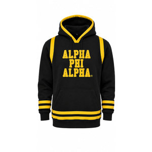 Sweat-shirt à capuche noir pour homme avec imprimé du blason des lettres grecques Alpha Phi Alpha, col raglan et poche - Product Image 5