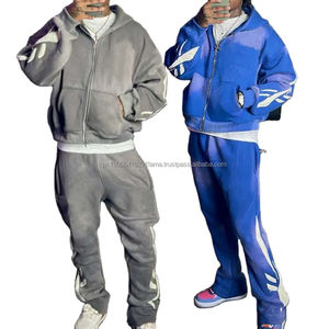 Conjuntos de Sudadera con Capucha y Pantalones Deportivos de Invierno Personalizados, Estilo Urbano, Lavado Ácido, Cierre de Cremallera, 420 GSM, Logotipo Bordado Desgastado, para Hombre - Product Image 4