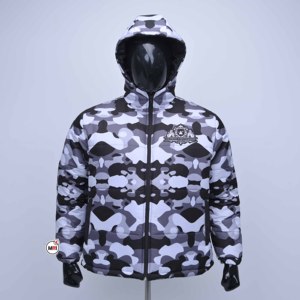 Black <b>White</b> Camouflage Hooded Winter Quilted <b>Jacket</b> With Embroidery Logo Zipper Closure Water Resistant Thick Filled Puffer Coat - Product Image 1