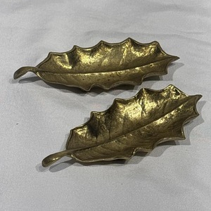 Vintage Leaf Shape Metal <b>Serving</b> Plate <b>Set</b> Gold Finished Decorative Tray Ideal For Snacks Dry Fruits Table Decor And Kitchen Use - Product Image 1