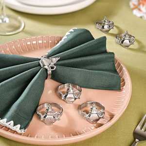 Ensemble de 6 Anneaux de Serviette de Luxe Vintage en Laiton Durable avec Résine Argentée, Bois et Perles – Design Original pour Décoration de Table de Mariage - Product Image 1