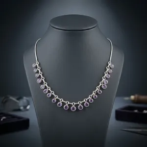 Top Design Best Selling Purple Amethyst Stunning Sterling Silver Necklace With Elegant Chain Links For Women Everyday Fashion - Product Image 2