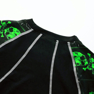 Unisex Long Sleeve Rash Guard Black with Green <b>Skull</b> Print Full Sleeve Quick Dry Breathable 300g Spandex Polyester Shirt - Product Image 3
