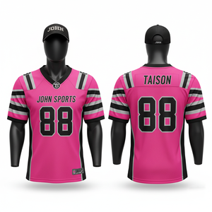 Camiseta de Fútbol Americano para Hombre de Malla de Poliéster de Alta Calidad de 220 GSM, Color Beige Marrón con Franjas en las Mangas, Nombre y Número Personalizados por Sublimación - Product Image 4