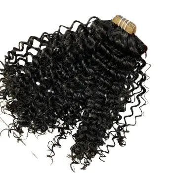 Best Selling Cuticle Aligned 100% Virgin Remy Wavy Deep Curl Natural Black Curly Tape In Extension Brazilian Human Hair