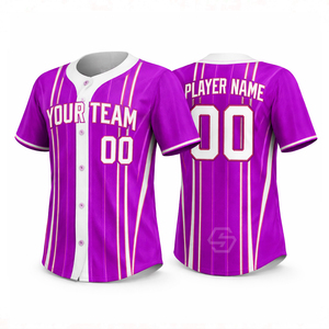 Maillot de baseball personnalisé imprimé par sublimation, unisexe, adulte, manches courtes, boutons sur le devant, rayé, nom de l'équipe, polyester respirant - Product Image 5
