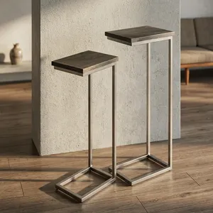 Set Of 2 Modern <b>Tray</b> Tables Metal Frame Wooden Top Nesting Side Tables For Living Room Bedroom <b>Sofa</b> Home Interior Decoration - Product Image 6