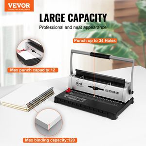 Adjustable 3/16\" 9/16\" Coil <b>Binding</b> <b>Machine</b> Manual <b>Book</b> Maker with 34-Holes Punch for 120 Sheets for Spiral <b>Binding</b> - Product Image 2