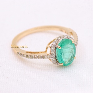 New Arrival Precious Emerald and Diamond Gemstone 14k Solid Yellow Gold Handmade Women Engagement <b>Rings</b> Jewelry for Wholesale - Product Image 3