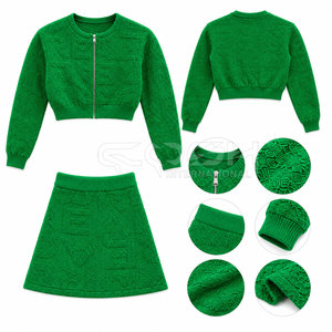 Conjunto de Dos Piezas de Punto Verde de la Hermandad Cosh International, Top con Cierre y Cuello Redondo con Minifalda, Color Sólido, Sexy, para Club - Product Image 6