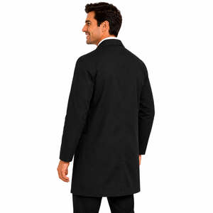Bata de Laboratorio Negra para Hombre, Manga Larga, Cierre de Botones, Color Sólido, Algodón y Poliéster, Corte Regular, para Uso Hospitalario - Product Image 6