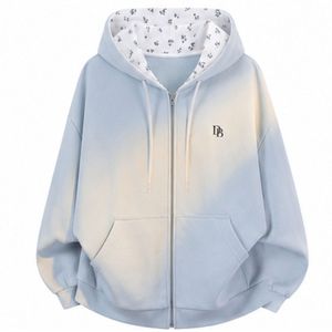 Nouveau sweat à capuche zippé oversize bleu clair pour femme, doublure florale, coupe ample, style streetwear, veste personnalisée OEM ODM - Product Image 3