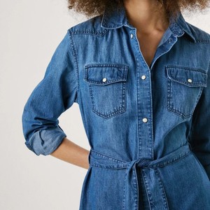 Logo personnalisé écologique tissé dentelle Denim chemise Robe femmes décontracté bouton sans manches mode vente en gros fabricant de vêtements - Product Image 2