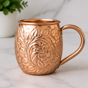 <b>Copper</b> <b>Mug</b> With Floral Embossed Design Handle Other Drinkware Premium Insulated Botanical Cocktail Drinkware Eco-Friendly - Product Image 2