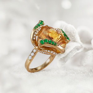 Anillo de Cóctel de Flores de Lujo, Oro de 18K, Topacio, Esmeralda y Diamantes, Joyería Fina para Mujer - Product Image 2