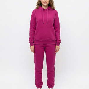 Fournisseur de premier plan : Ensemble de survêtement en molleton de coton à capuche pour femme, hiver, uni ou imprimé, sur mesure, coupe classique - Product Image 1