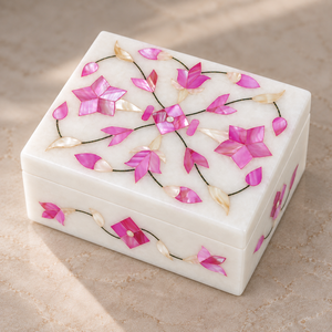 Stylish Modern Marble Mop Jewelry <b>Box</b> with Floral Pattern and Multiple Storage Compartments for Home Decor Organizing Jewelry - Product Image 3