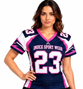 Camiseta de Fútbol Americano para Mujer, Cuello Redondo, Manga Corta, Malla Sublimada, Número 23, Rosa, Azul Marino, Blanco - Product Image 1