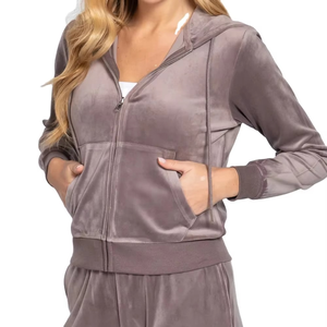 Women's Two-Piece Long Sleeve Velour Zip <b>Hoodie</b> Track Suit Set Autumn 100% Cotton Breathable Elegant <b>Lightweight</b> <b>Hoodies</b> - Product Image 5