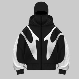 Sudadera con Capucha Extra Grande para Hombre, Estilo Vintage, Negra y Blanca, Manga Raglán, Tejido de Algodón, Estilo Invernal, con Bolsillo Trasero Estampado - Product Image 3