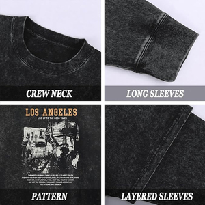 เสื้อยืดโอเวอร์ไซส์ลายกราฟิกสำหรับผู้ชาย ลอสแอนเจลิส แอซิดวอช 2 in 1 สไตล์กรันจ์ เสื้อวินเทจ สตรีทแวร์ เสื้อทีเชิ้ตแบบเลเยอร์ Y2K - Product Image 5