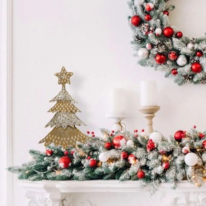 Metal Christmas <b>Tree</b> Decorations Gold and Silver <b>Star</b> Top Tabletop Ornament No Lights Included Indoor Pine Style - Product Image 3