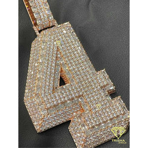 Collier Premium Numéro Quatre en Moissanite Diamant, Argent Sterling 925 Plaqué Or, Pendentif Hip Hop, Bijoux de Luxe - Product Image 6