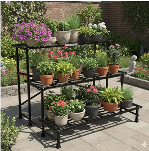 Soporte de Metal Negro de Tres Niveles para Plantas, Estante para Macetas de Jardín, Organizador de Exhibición para Patio, Balcón o Terraza - Product Image 2