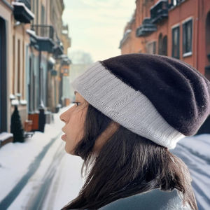 Unisex Cashmere Pashmina <b>Beanie</b> Winter Warm Border Folded Rib Pattern Striped/Geometric Multi-Wear Hand Knitted Free Size Casual - Product Image 5