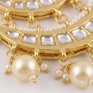 Boucles d'oreilles pendantes indiennes Kundan Jadau plaquées or, imitation perle et cristal, vente en gros, bijoux de mariage pour femmes - Product Image 4