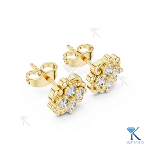 Lab Grown Diamond Vintage Floral Filigree <b>Stud</b> Earrings 5 Stone Cluster 14K Solid Gold Women's Jewelry Wedding Anniversary Gift - Product Image 4